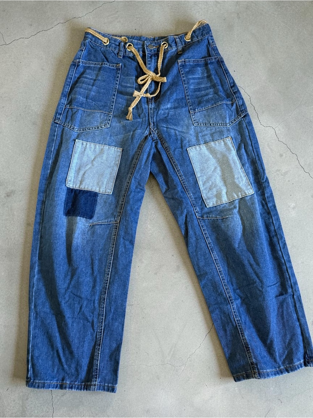 Blue Patchwork Denim Jeans
